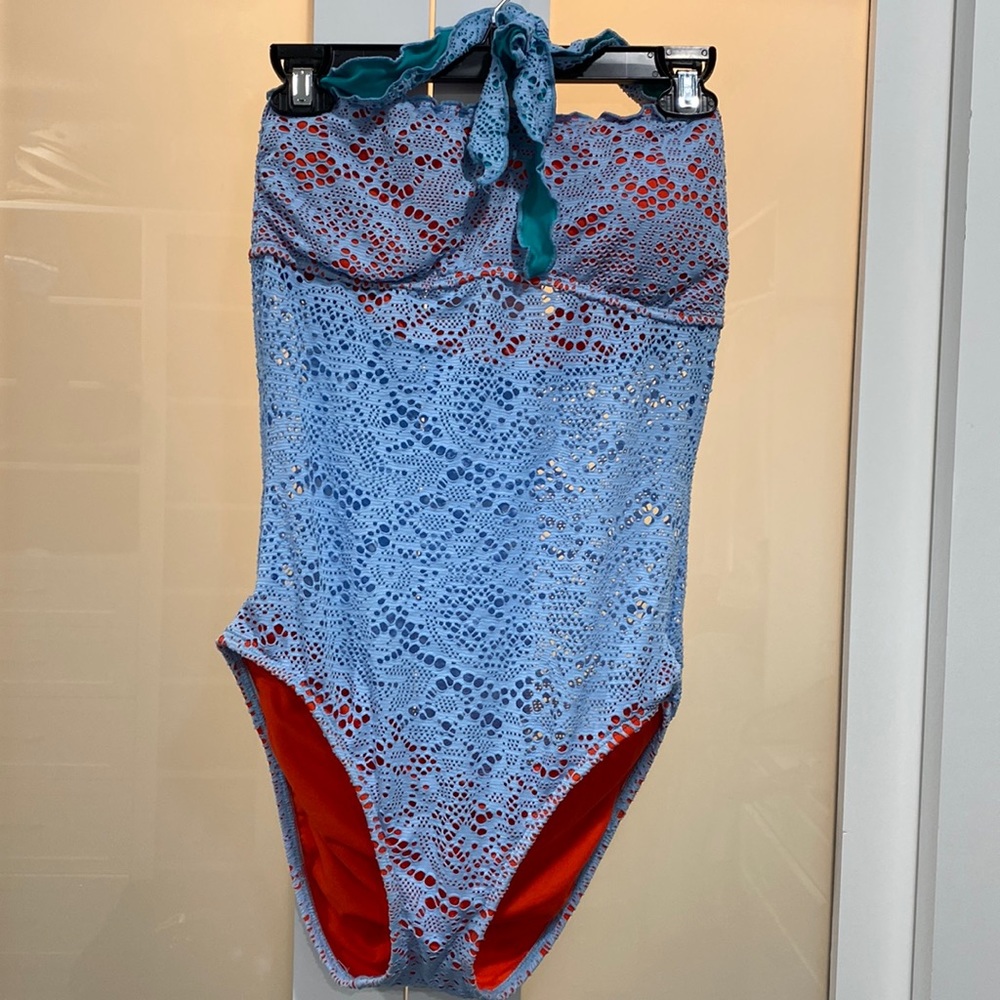 NEW One piece crochet blue swimsuit